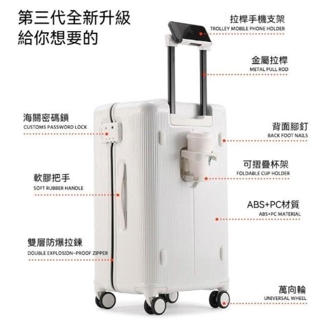 20吋行李箱買送4件套雙層防爆拉鍊行李箱卡扣旅行箱24吋胖胖箱 大容量 登機箱 商務行李箱