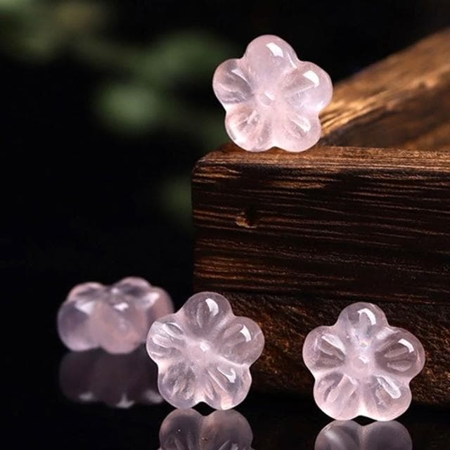 【LEEHER】DIY飾品/天然水晶/粉晶五瓣花配件/項鍊/耳飾/手飾配件/手工串珠/配飾/