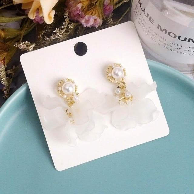 {遇見臻品}BG044韓風氣質花朵耳女簡約百搭長款耳飾品花瓣珍珠耳釘韓版小清新小雛菊耳環氣質優雅耳環復古風耳環時尚耳環