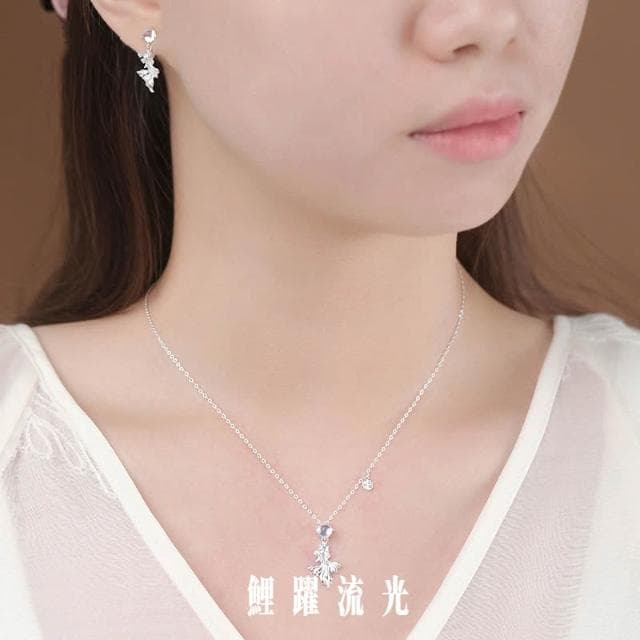 純銀鯉躍流光項錬耳釘套組 項錬 耳環 耳飾 S999足銀 不易過敏掉色 原創設計 小眾不撞款 新中式 顯白氣質 生日禮物