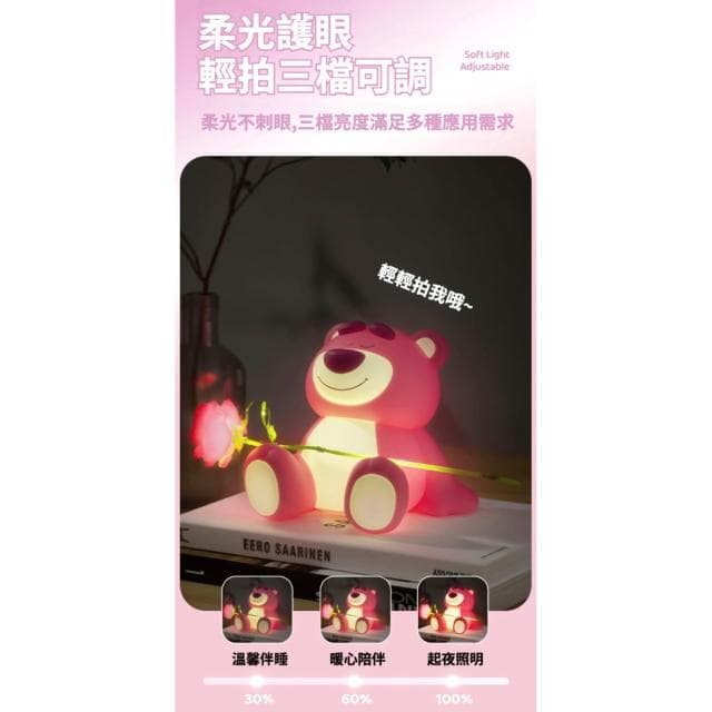 【Disney 迪士尼】草莓熊 小夜燈 床頭小夜燈 小夜燈 燈 燈光 解壓  手辦 公仔 擺件 兒童夜燈  臥室裝飾 送禮 生日 禮物 交換