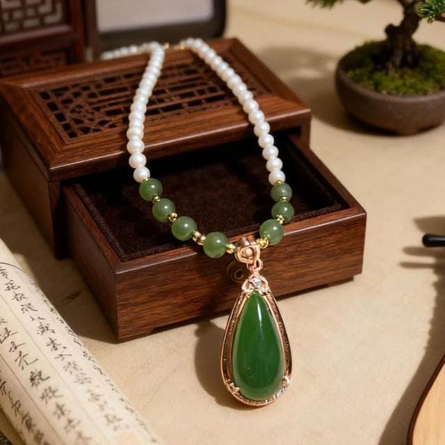 【Paiya 派亞】新中式頂流8x18mm天然和田玉S925碧玉吊墜3mm小米珠淡水珍珠項鏈