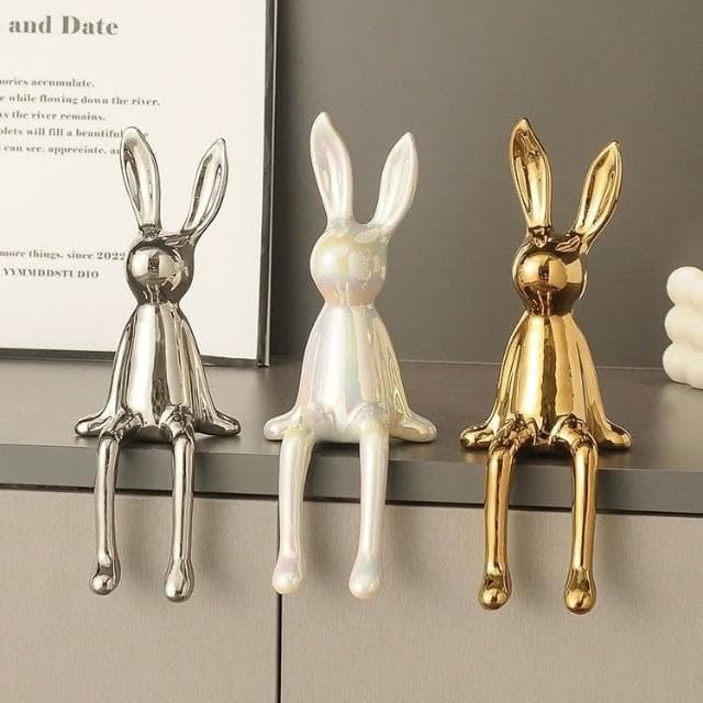 台灣2現貨💖玄關擺件 電鍍擺飾 陶瓷兔子擺件 家居裝飾 高級感 喬遷禮物 送禮 酒櫃擺件 氛圍裝飾 30C