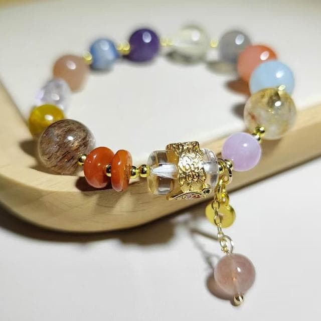 【Paiya 派亞】國風天然單圈超七海藍寶紫水晶多寶水晶手串手鏈