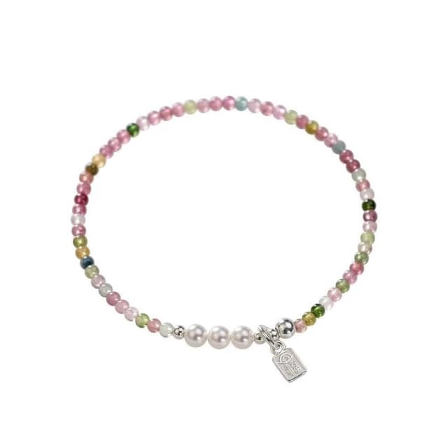 【開運堂】🔥S925純銀 碧璽🔥細款天然小碧璽手鍊輕奢S925純銀福牌手串