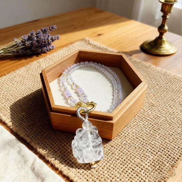 【Paiya 派亞】天然4.5mm紫玉晶+白水晶九尾狐狸吊墜萬能扣項鏈長短可調節