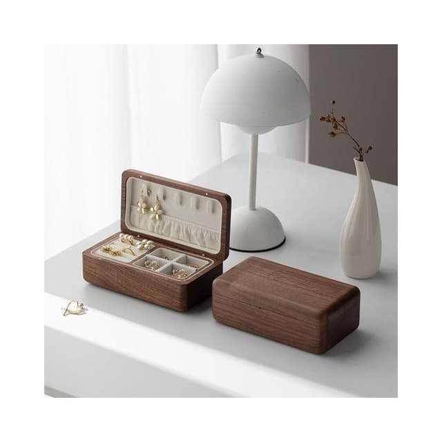 含發票 黑胡桃實木首飾盒收納盒質絨布高檔精致高端珠寶戒指耳飾手飾品盒