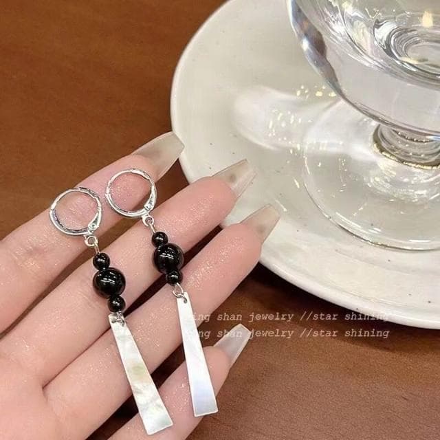  耳環天然黑蝶貝/五彩斑斓新中式長款流蘇耳環高級耳墜清冷水墨感古風輕盈精緻輕奢高級不過敏看不膩超閃耳環耳飾飾品配禮服百搭