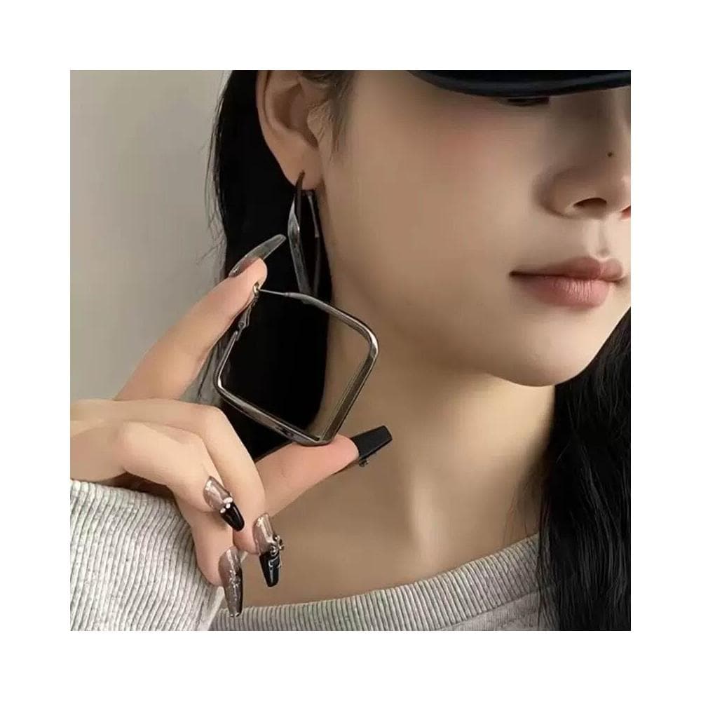 耳環輕奢高級感槍黑色方形大耳圈時尚誇張氣質耳環方圓臉顯瘦耳飾輕盈精緻輕奢高級韓國不過敏看不膩耳環耳飾飾品配禮服百搭禮物