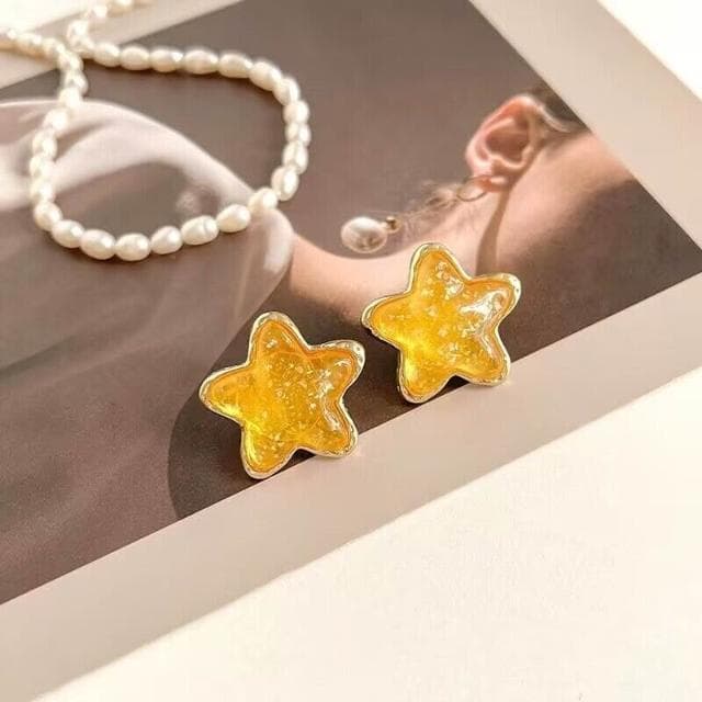 耳環黃色星星耳夾女無耳洞耳環新款藝術生小眾設計感甜美可愛日常輕盈精緻輕奢高級韓國不過敏看不膩超閃耳飾飾品度假風百搭禮物