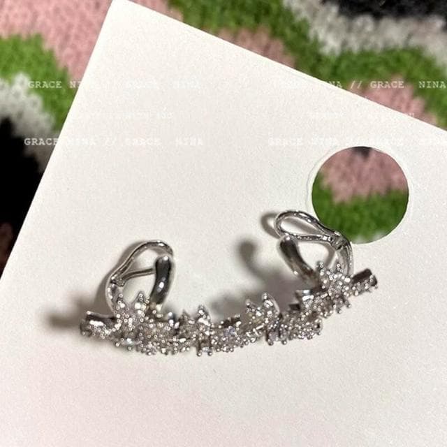 耳環滿鉆花朵耳夾女無耳洞新娘耳骨夾感秋冬耳環耳飾頭飾耳掛輕盈精緻輕奢高級韓國不過敏看不膩超閃耳環耳飾飾品配禮服百搭禮物