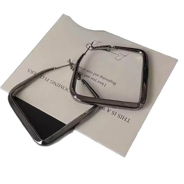 耳環暗系風高級感槍黑色方形大耳圈耳環簡約時尚誇張氣質圓臉顯瘦耳飾輕盈精緻輕奢高級韓國不過敏超閃耳環耳飾飾品配禮服百搭禮物