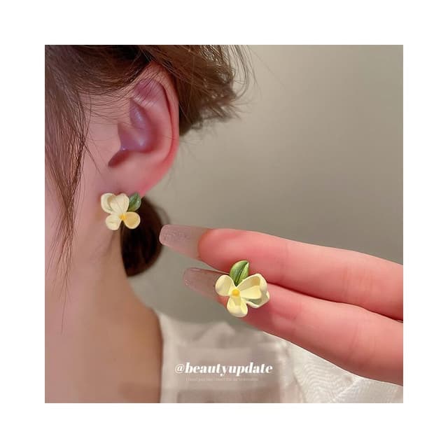  耳環銀針花朵葉子耳環韓國小清新氣質甜美耳釘個性可愛風網紅耳飾輕盈精緻輕奢高級韓國不過敏看不膩超閃耳環耳飾飾品配禮服百搭