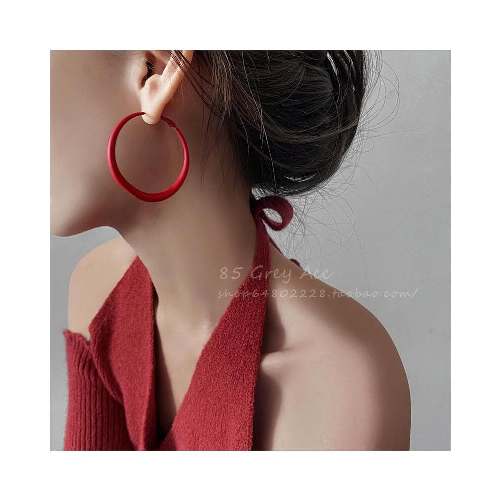  耳環紅色磨砂大圈圈耳環女新款小眾設計耳圈高級感氣質耳飾輕盈精緻輕奢高級韓國不過敏看不膩超閃耳環耳飾飾品配禮服百搭禮物