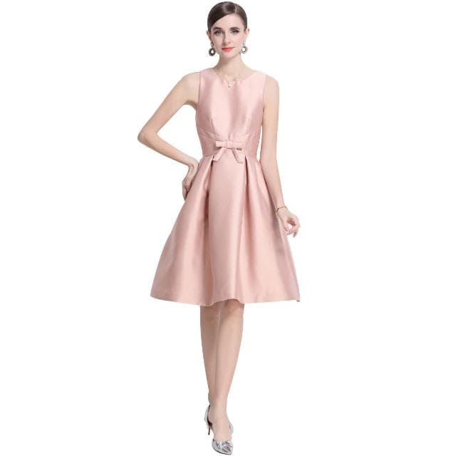 粉色連衣裙女無袖法式高級感絕美生日訂婚禮服公主裙約會穿搭春夏