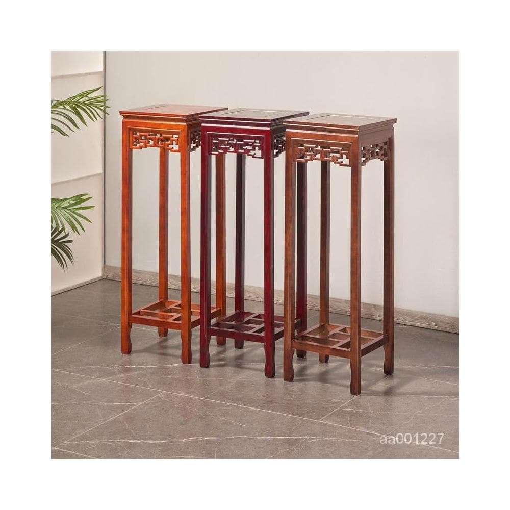 實木花架仿紅木中式傢用客廳仿古花幾室內置物架榆木盆景架子包郵展示邊桌 盆栽架 花架 植物架 CLLQ