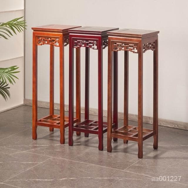 實木花架仿紅木中式傢用客廳仿古花幾室內置物架榆木盆景架子包郵展示邊桌 盆栽架 花架 植物架 CLLQ