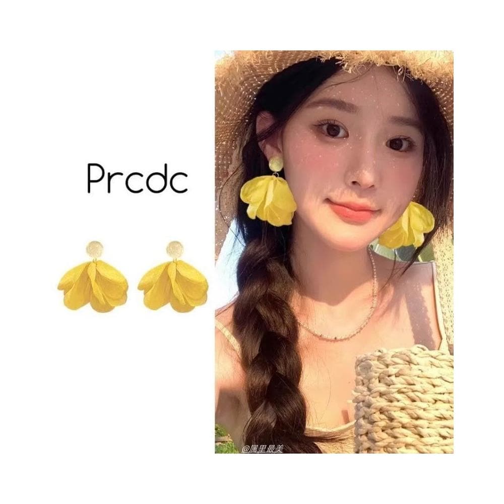 耳環元氣森系甜美黃色花瓣耳環銀針超仙氣質雪紡耳釘海邊沙灘拍照耳飾不過敏看不膩超閃耳環耳飾品不褪色百搭禮物輕盈精緻輕奢高級