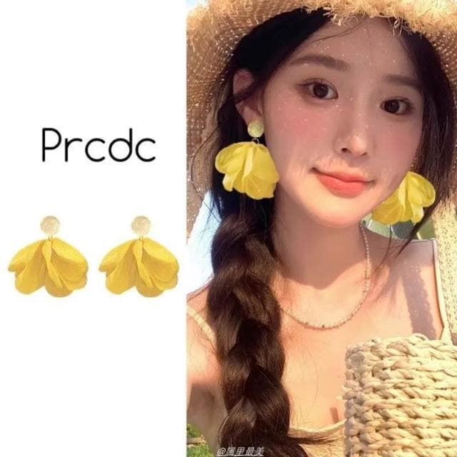 耳環元氣森系甜美黃色花瓣耳環銀針超仙氣質雪紡耳釘海邊沙灘拍照耳飾不過敏看不膩超閃耳環耳飾品不褪色百搭禮物輕盈精緻輕奢高級