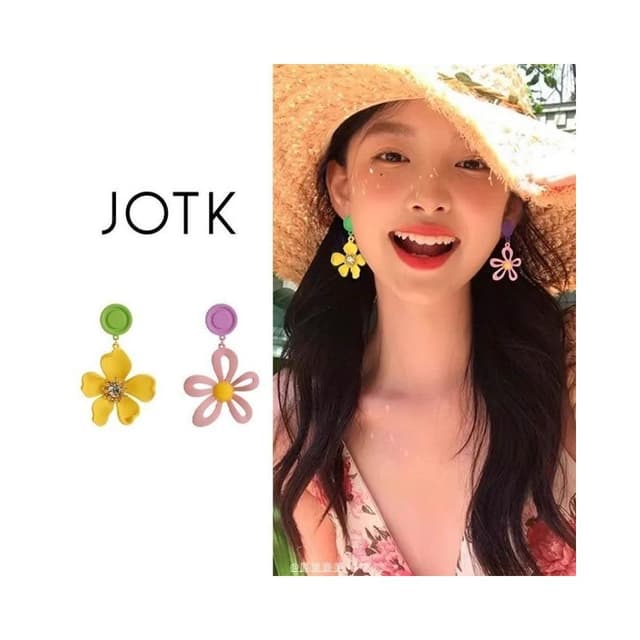 耳環撞色不對稱花朵蚊香盤耳夾女無耳洞耳環小眾田園度假風多巴胺耳飾不過敏看不膩超閃耳環耳飾飾品百搭禮物輕盈精緻輕奢高級韓國