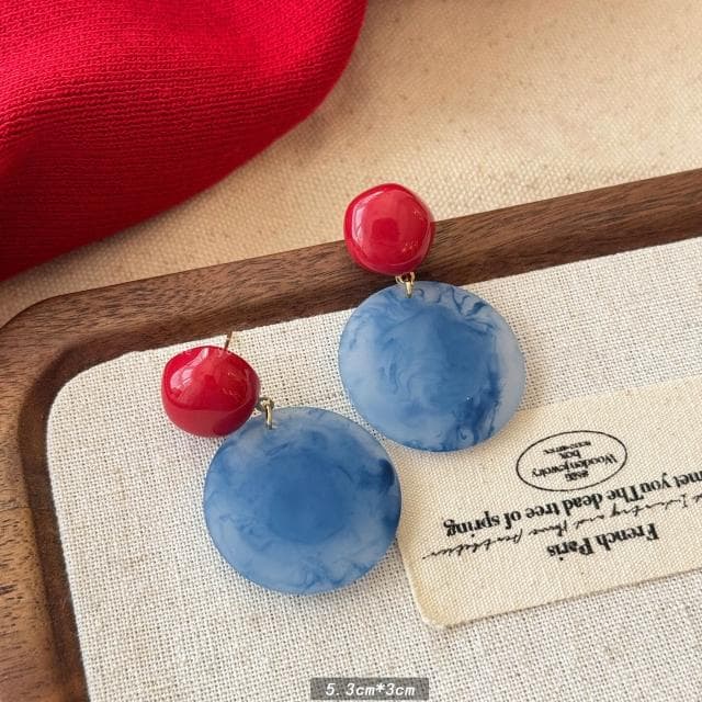 耳環氛圍圓圈撞色耳環女款度假風藍色耳釘小眾設計感誇張耳飾 不過敏看不膩超閃耳環耳飾飾品不褪色百搭禮物輕盈精緻輕奢高級韓國