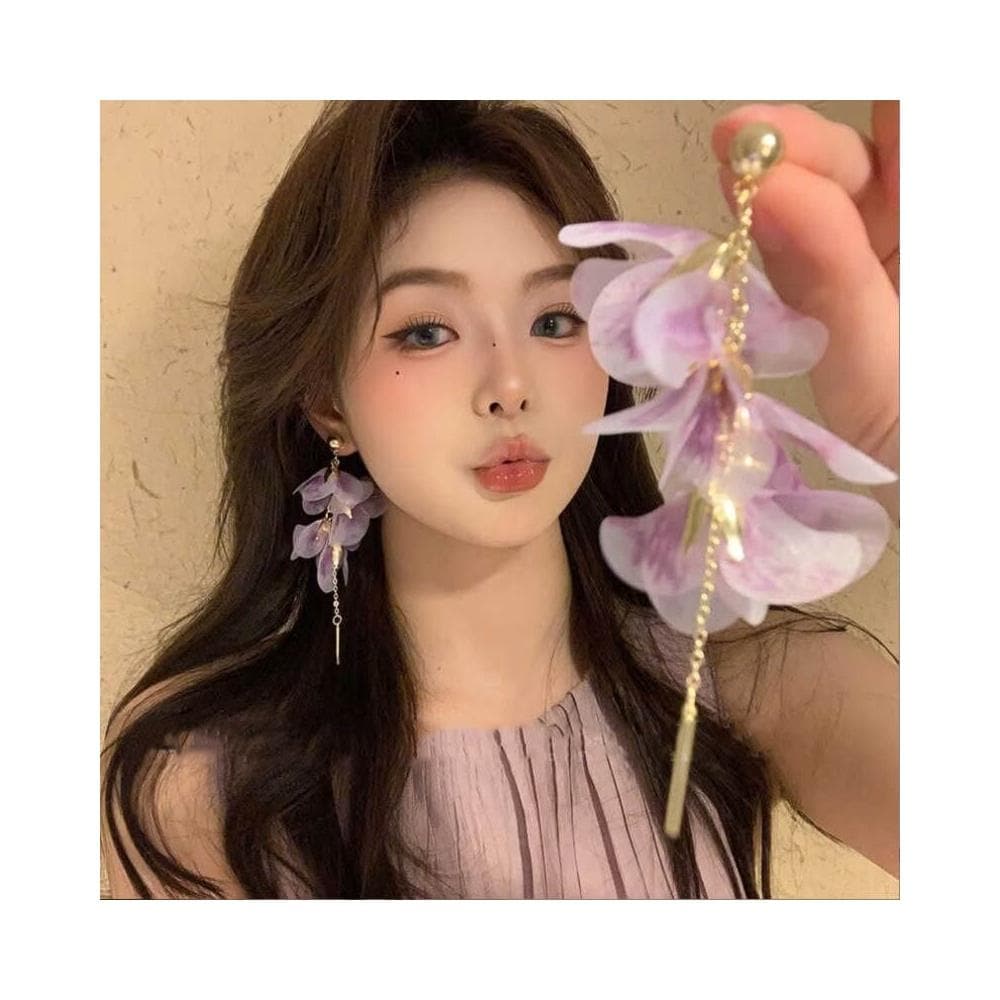 耳環氛圍感浪漫漸變紫色花瓣流蘇耳環高級感氣質耳釘女仙氣度假風耳飾不過敏超閃耳環耳飾飾品不褪色百搭禮物輕盈精緻輕奢高級韓國