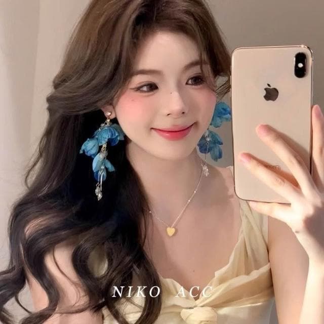 耳環夏天暮光冰萃藍花朵流蘇耳環女海邊度假風誇張耳釘絕美耳飾不過敏看不膩超閃耳環耳飾飾品不褪色百搭禮物輕盈精緻輕奢高級韓國