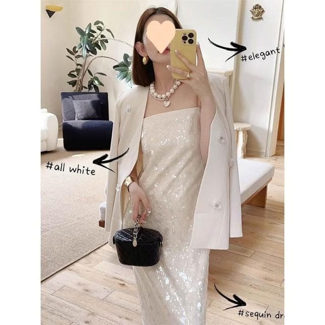 含税 法式小眾吊帶亮片禮服套裝連衣裙高級質感聚會氣質生日派對中長裙