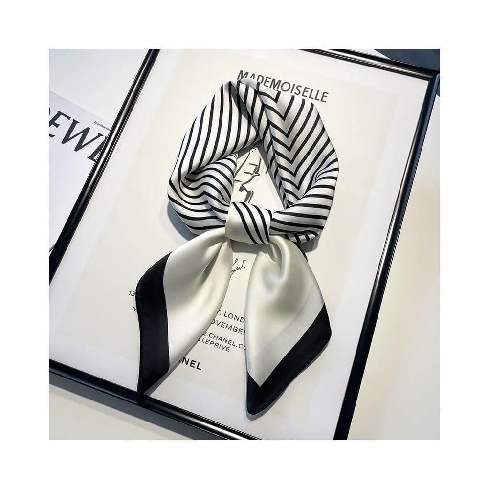 梵花 黑白條紋小方巾絲巾女頭巾春秋搭配襯衫職業裝飾護頸圍脖子薄圍巾