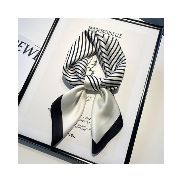 梵花 黑白條紋小方巾絲巾女頭巾春秋搭配襯衫職業裝飾護頸圍脖子薄圍巾