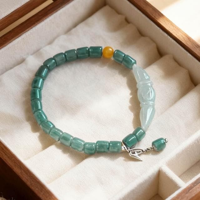 【Paiya 派亞】原創設計天然翡翠A貨5X5MM桶珠緬甸半鐲琥珀手串手鏈