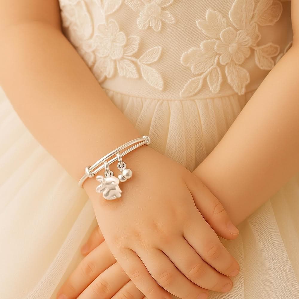 【珠兒綠】999純銀 小乖兔兒童搖鈴祝福手鐲 新年禮物 寶寶禮物純銀手鐲手鍊 彌月禮物 周歲禮物 親子珠寶 生肖手鍊 交換禮物