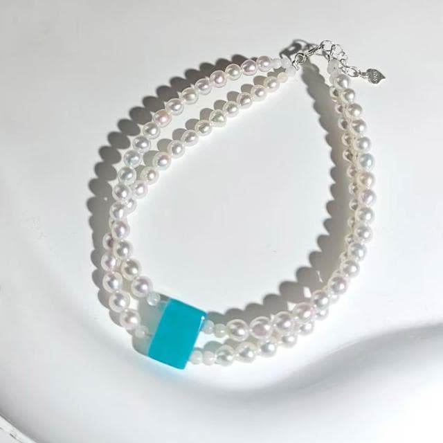 【Paiya 派亞】S925銀雙層3.7MM淡水珍珠天河石手串手鏈