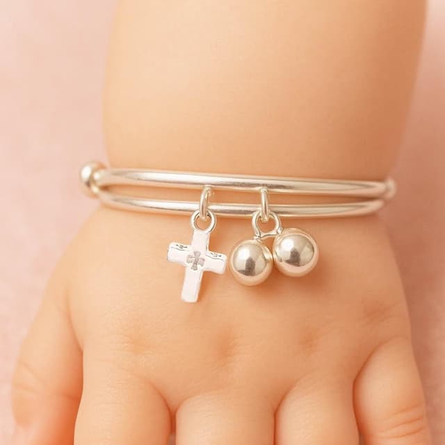 【珠兒綠】999純銀幸福十字架搖鈴手鐲 嬰兒|兒童|成人尺寸 純銀手鐲 彌月禮物 周歲禮物 新年禮物