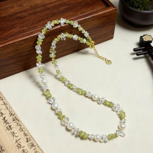 【Paiya 派亞】原創輕奢小眾橄欖石隨行淡水珍珠項鏈可加買7-8mm珍珠耳釘s925耳針 三選一