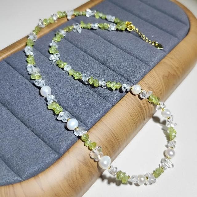 【Paiya 派亞】原創輕奢小眾橄欖石隨行淡水珍珠項鏈可加買7-8mm珍珠耳釘s925耳針 三選一