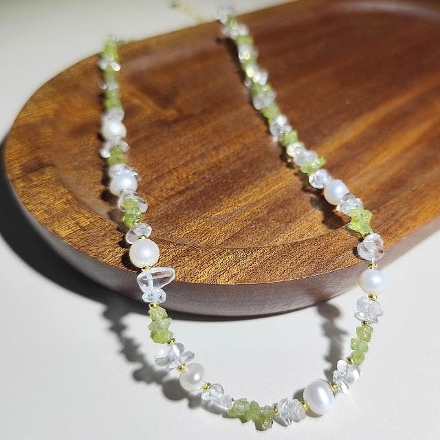 【Paiya 派亞】原創輕奢小眾橄欖石隨行淡水珍珠項鏈可加買7-8mm珍珠耳釘s925耳針 三選一