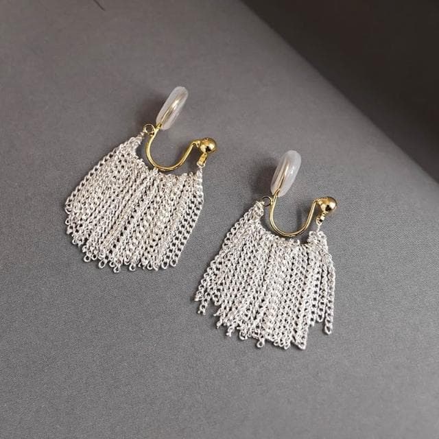 Miss Si【現貨速發】無耳洞耳夾/耳針༟ 璀璨銀河 瀑布耳環 小眾設計 輕奢華麗 高級感流蘇 無痛耳夾 蚊香盤 耳飾