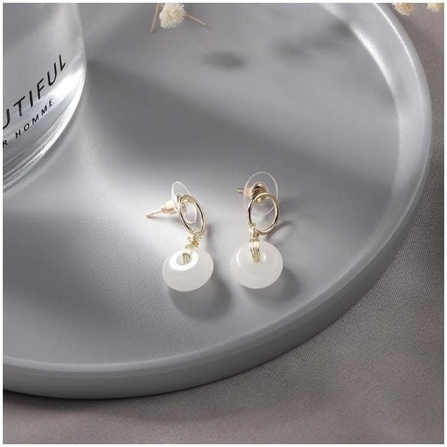 Miss Si【現貨速發】仙氣清透白月光耳環 韓版小眾 高級輕奢 氣質典雅 平安扣耳墜 耳墜 耳扣 耳釘 耳針 耳飾首飾
