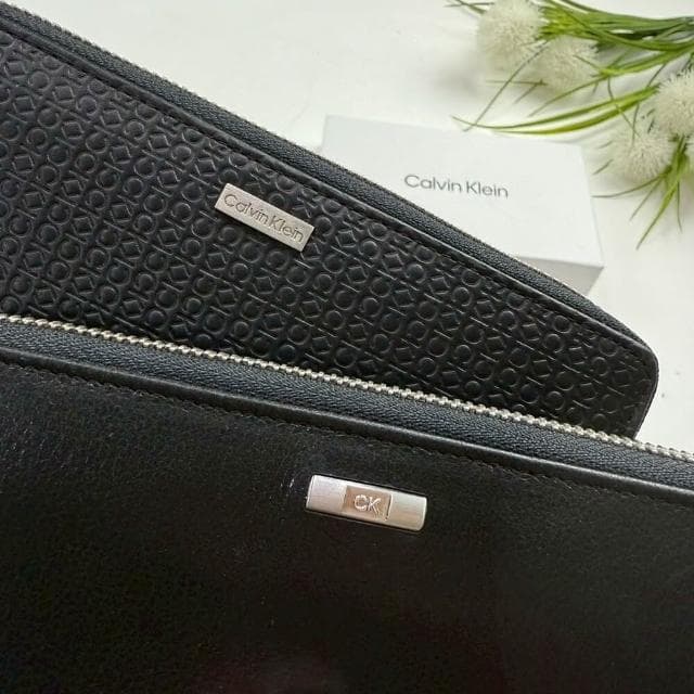 【CALVIN KLEIN】Calvin Klein 滿版 防刮 防盜 真皮長夾 零錢袋 錢包 CK 禮盒 皮夾 送禮 @1048