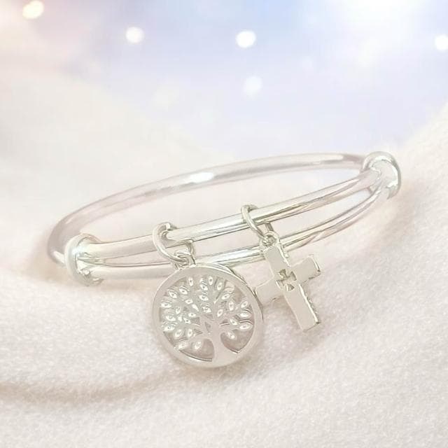 【珠兒綠】999純銀十字架生命樹手鐲 嬰兒|兒童|成人尺寸 純銀手鐲 彌月禮物 周歲禮物