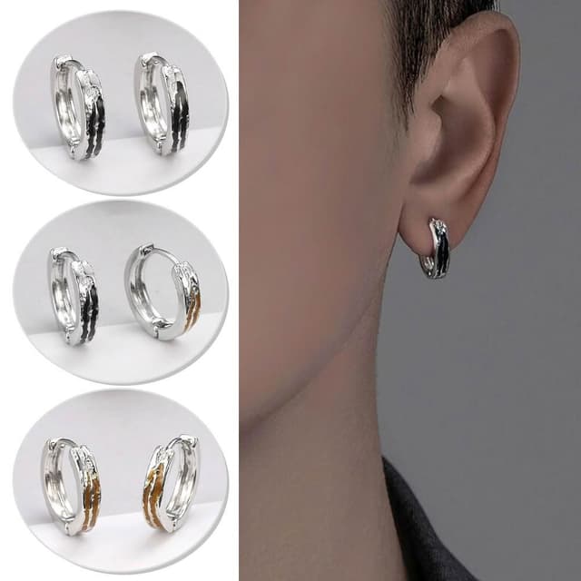 【KEDDY】925銀飾-男士耳環-啞光質感-小圈設計-鎏金質感-霧銀耳環-幾何耳飾-簡約線條-金屬光澤-輕盈配戴