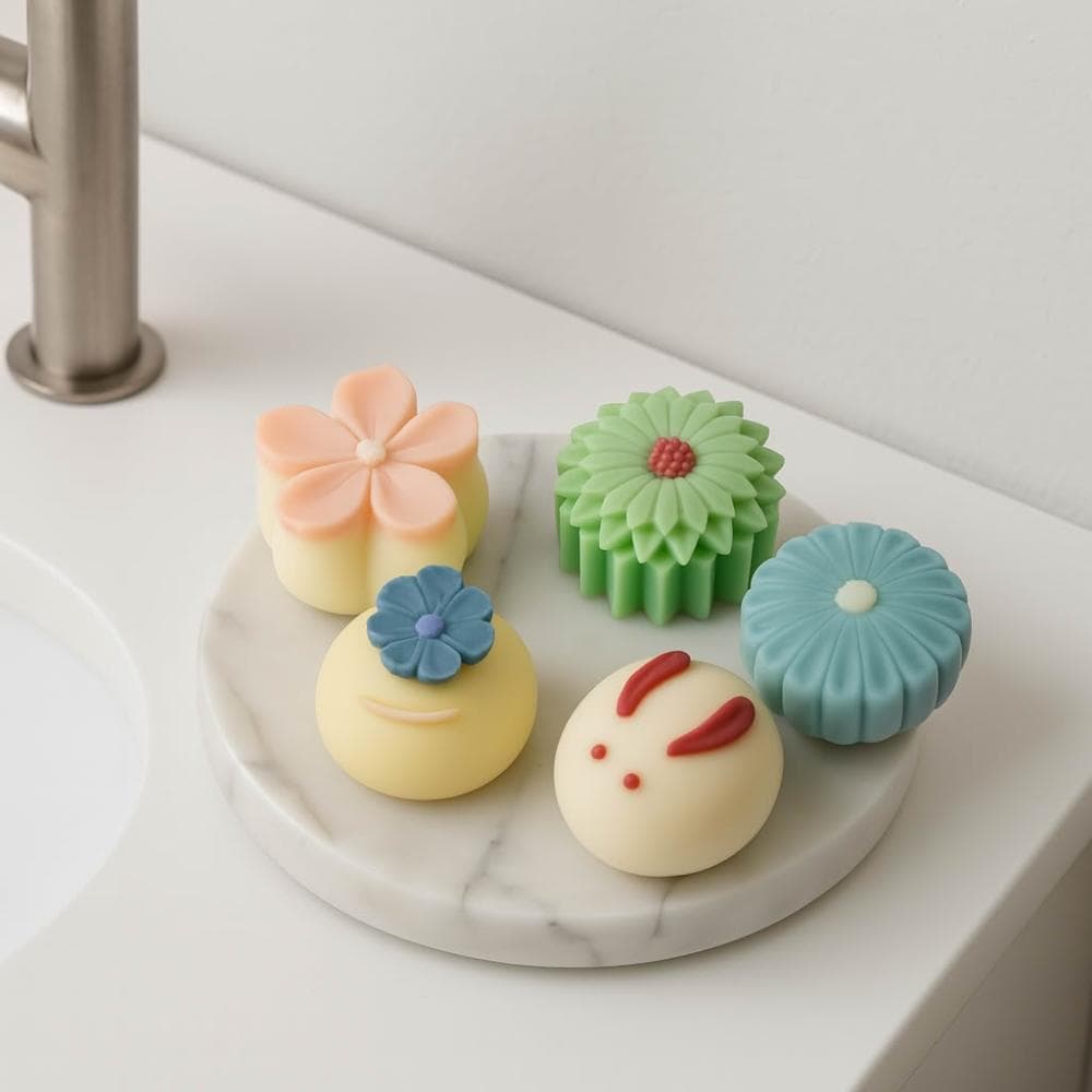 和菓子造型手工皂禮盒｜冷製植物油香皂｜[主香味特色]｜通過SGS檢驗｜環保無毒｜35g x 4入適合裝飾