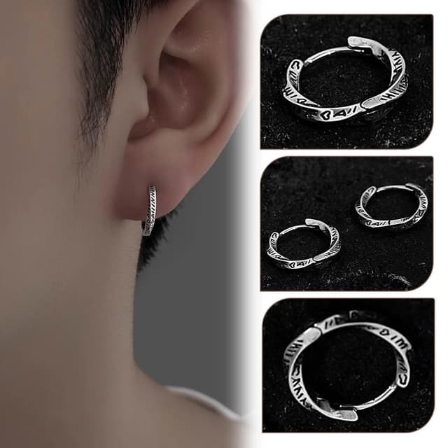 【MoonDy】莫比烏斯耳環 英文塗鴉耳圈 純銀耳環 環形耳環 素圈耳扣 男生飾品 耳環女 扭轉耳飾 配飾