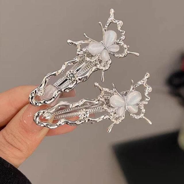 髮飾髮夾清冷感蝴蝶發夾女輕奢月光石發卡小眾設計瀏海邊夾側邊髮飾飾品髮夾一字夾( 聖誕節 生日 髮飾 頭飾  髮夾 禮物)