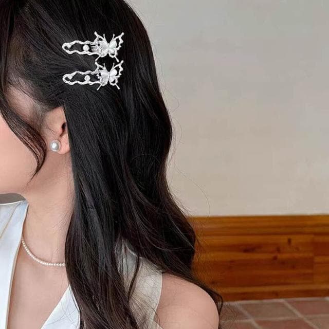 髮飾髮夾清冷感蝴蝶發夾女輕奢月光石發卡小眾設計瀏海邊夾側邊髮飾飾品髮夾一字夾( 聖誕節 生日 髮飾 頭飾  髮夾 禮物)
