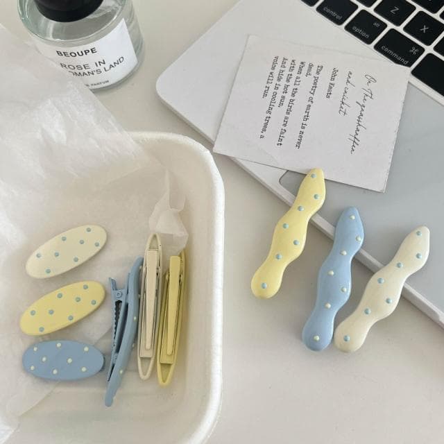 髮飾髮夾可愛奶油色系彩色波浪波點鴨嘴夾碎發劉海發夾邊夾側邊髮飾飾品髮夾一字夾( 聖誕節 生日 髮飾 頭飾  髮夾 禮物)