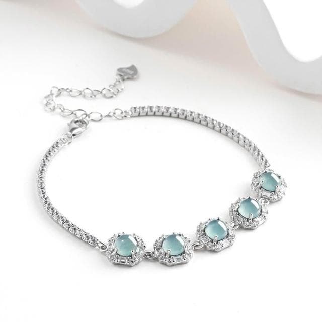 【Paiya 派亞】A貨翡翠藍水蛋面公主手鏈S925銀鑲冰種玉石女款時尚高檔手飾送禮好物/交換禮物