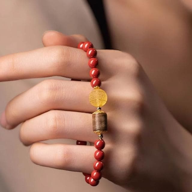 【MoonDy】中國風手鍊 硃砂手鍊 蜜蠟手串 蜜蠟迴紋珠 串珠手鍊 沉香木手串 紅色手鍊 送長輩 送女生禮物