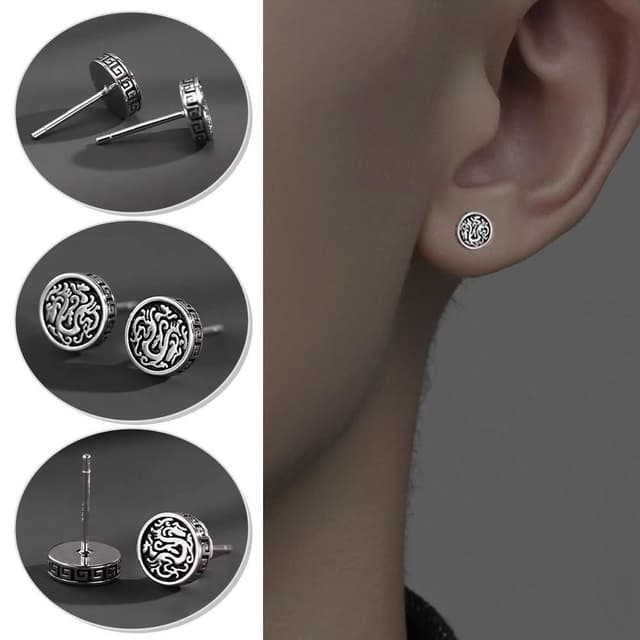 【KEDDY】龍雕耳釘- S925銀耳環-中式設計-男士銀飾-中式耳飾-抗敏材質-復古耳扣-潮流銀飾-男女通用-中性配飾